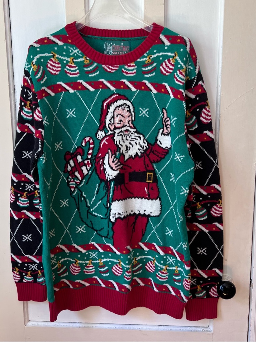 Mens Ugly Christmas Sweater Thumbs Up Santa Sweater Pullover Sz XXL